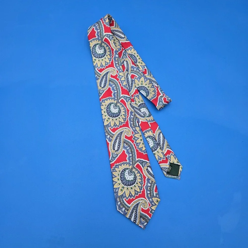 LAUREN RALPH LAUREN SUNFLOWER PAISLEY RED BLUE YELLOW SILK‎ NECK TIE 58
